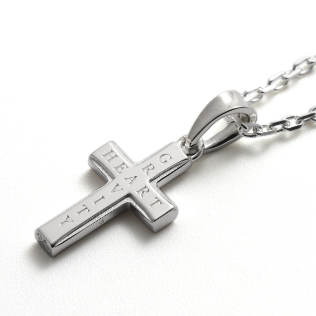 Small Gravity Cross Necklace - Silver w/CZ