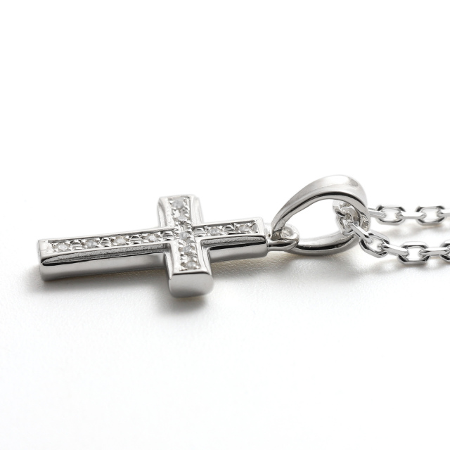 Small Gravity Cross Necklace - Silver w/CZ