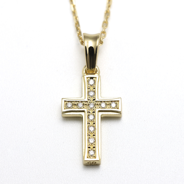 Small Gravity Cross Necklace - K18Yellow Gold w/Diamond