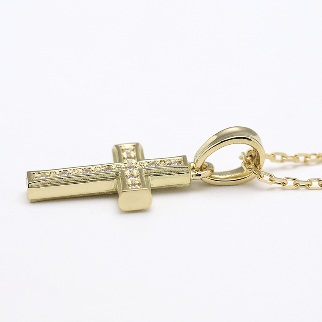 Small Gravity Cross Necklace - K18Yellow Gold w/Diamond