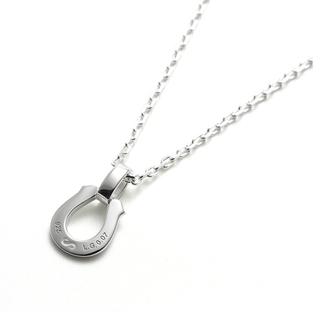 Small Lux Horseshoe Pendant - Silver w/LG Diamond + Silver Square Chain 1.4mm - Natural