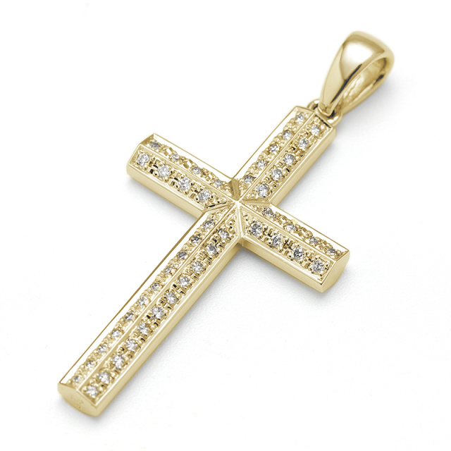 ☆素敵！輝きダイヤモンド0.11ct 静寂 十字架 k18金イエローゴールド 