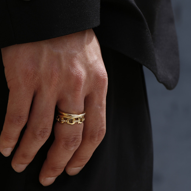 Thin Horseshoe Link Ring - K18Yellow Gold w/Diamond_Tiny Infinity Ring - K18Yellow Gold