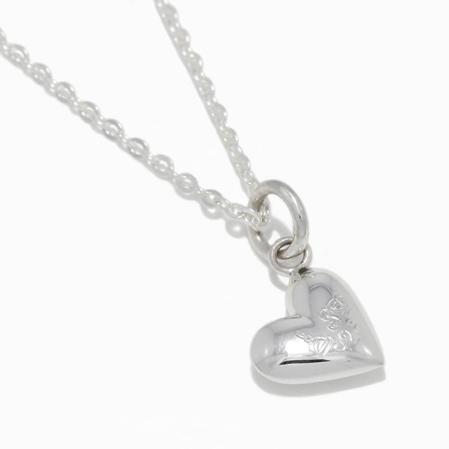 Smooth Heart Charm Necklace / All Silver
