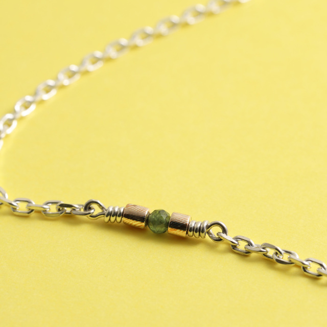 モクメスライスビーズチェーンネックレス w/グリーントルマリン