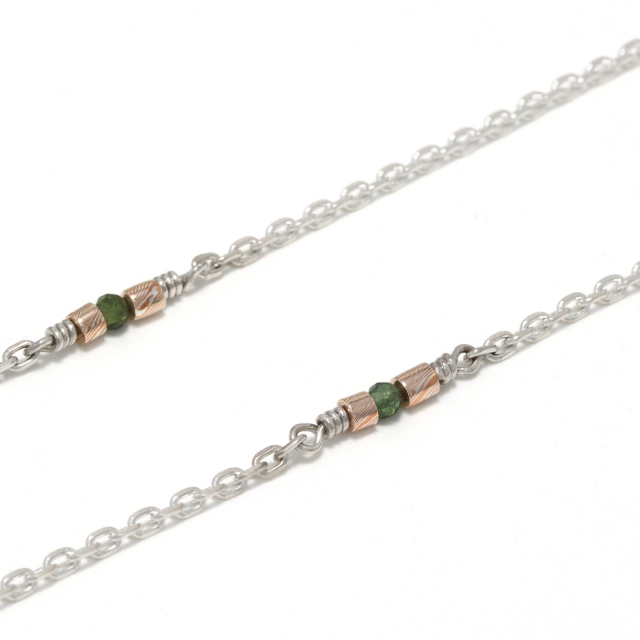 モクメスライスビーズチェーンネックレス w/グリーントルマリン