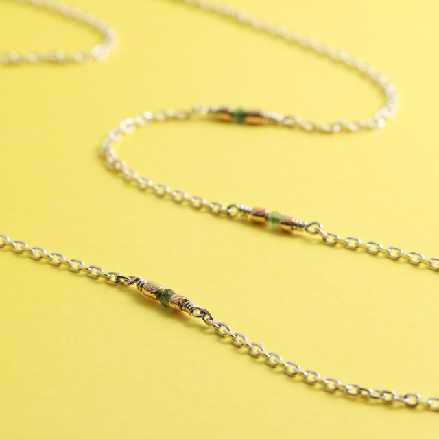 モクメスライスビーズチェーンネックレス w/グリーントルマリン