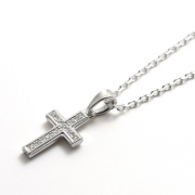 Small Gravity Cross Necklace - Silver w/CZ