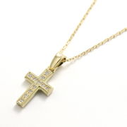 Small Gravity Cross Necklace - K18Yellow Gold w/Diamond