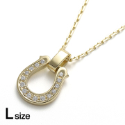 Large Horseshoe Pendant - K18Yellow Gold w/Diamond + K18Yellow Gold Square Chain 1.5mm