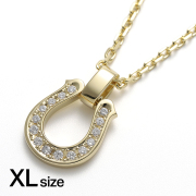 Extra Large Horseshoe Pendant - K18Yellow Gold w/Diamond + K18Yellow Gold Square Chain 2.3mm