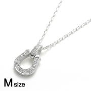 Medium Lux Horseshoe Pendant - Silver w/LG Diamond + Silver Square Chain 1.4mm - Natural