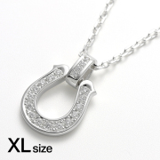 Extra Large Lux Horseshoe Pendant - Silver w/LG Diamond + Silver Square Chain 2.0mm - Natural