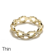 Thin Horseshoe Link Ring - K18Yellow Gold w/Diamond