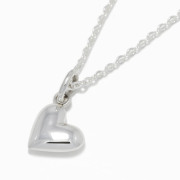 Smooth Heart Charm Necklace / All Silver