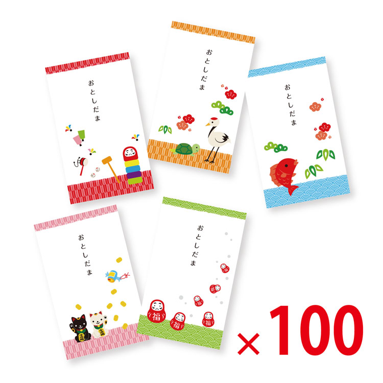 【送料無料（北海道・沖縄除く）】お年玉ポチ袋5枚入_100個セット <dh-14850>