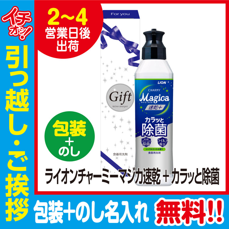 [引っ越し 挨拶 ギフト 粗品 品物]ライオンチャーミーマジカ速乾+カラッと除菌220ml化粧箱入（包装+のし）[御礼 工事 挨拶まわり 初盆 お返し] <dh-25378-3>