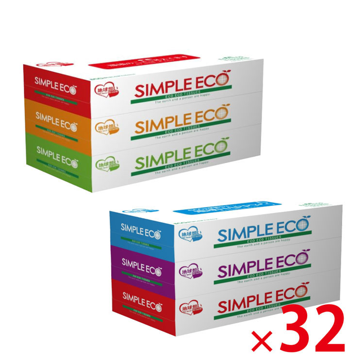 【送料無料（北海道・沖縄・離島除く）・代引き不可】シンプルエコBOXティッシュ100W3P_32個セット <dh-26000>