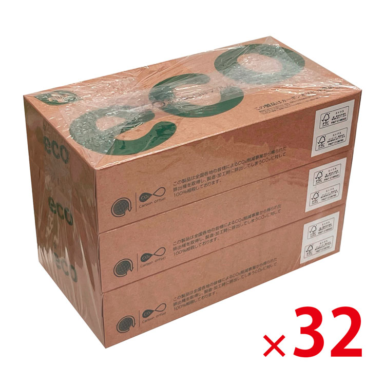 【送料無料（北海道・沖縄・離島除く）・代引き不可】プラスエコBOXティッシュ100W3P_32個セット<dh-26830>