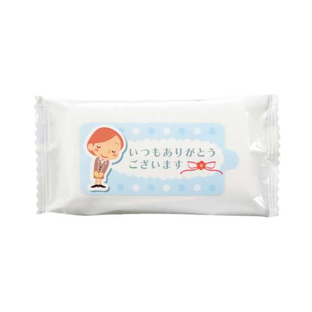 【送料無料（北海道・沖縄・離島除く）・代引き不可】「ありがとう」ミニウェットティッシュ１０枚入　ブルー_200個セット_1個あたり32円（税抜） <sp-30895BL>