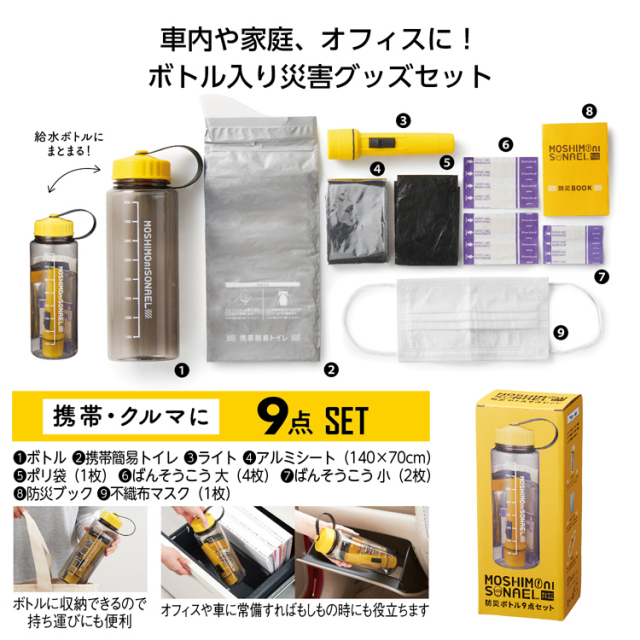 【送料無料（北海道・沖縄・離島除く）・代引き不可】モシモニソナエル　防災ボトル９点セット 48個セット 1個あたり648円（税抜） <sp-35265>