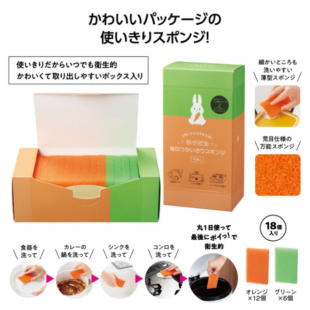 【送料無料（北海道・沖縄・離島除く）・代引き不可】マイピカ　毎日つかいきりスポンジ１８個入_80個セット_1個あたり98円（税抜） <sp-36249>