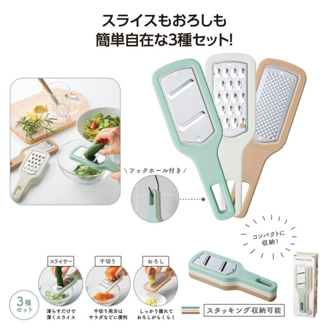 【送料無料（北海道・沖縄・離島除く）・代引き不可】スマシェフ　　使い分けスライサー３種セット_80個セット_1個あたり298円（税抜） <sp-36374>