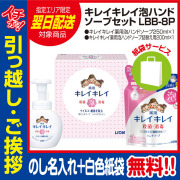 [引っ越し 挨拶 ギフト 粗品 品物]ライオンキレイキレイ泡ハンドソープLBB-8P本体詰替え（のし+手提げ紙袋付）[御礼 工事 挨拶まわり 初盆 お返し 翌日配送] <dh-24758-1>