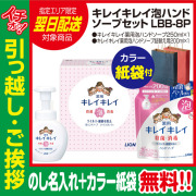 [引っ越し 挨拶 ギフト 粗品 品物]ライオンキレイキレイ泡ハンドソープLBB-8P本体詰替え（のし+カラー手提げ紙袋付）[御礼 工事 挨拶まわり 初盆 お返し 翌日配送] <dh-24758-2>