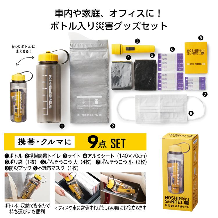 【送料無料（北海道・沖縄・離島除く）・代引き不可】モシモニソナエル　防災ボトル９点セット 48個セット 1個あたり648円（税抜） <sp-35265>