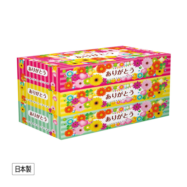 【送料無料（北海道・沖縄・離島除く）・代引き不可】ありがとうＢＯＸティッシュ１５０Ｗ３個組_24個セット_1個あたり258円（税抜） <sp-35508>