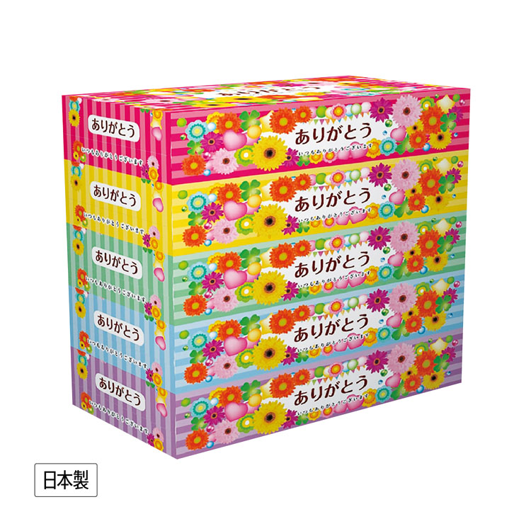 【送料無料（北海道・沖縄・離島除く）・代引き不可】ありがとうＢＯＸティッシュ１５０Ｗ５個組_16個セット_1個あたり420円（税抜） <sp-35509>