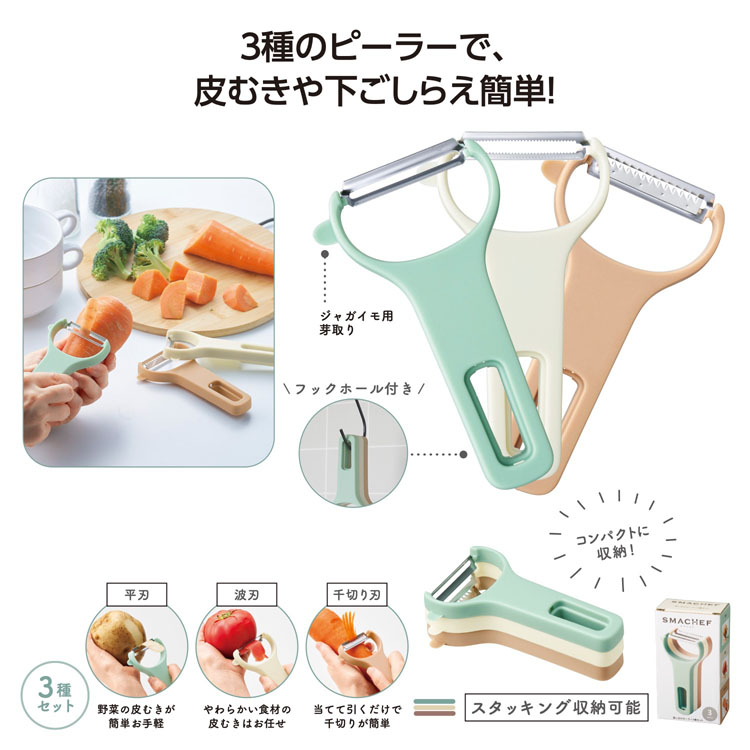 【送料無料（北海道・沖縄・離島除く）・代引き不可】スマシェフ　　使い分けピーラー３種セット_120個セット_1個あたり198円（税抜） <sp-36373>
