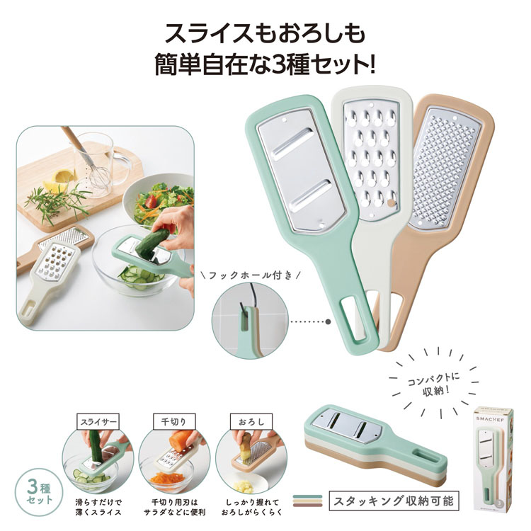 【送料無料（北海道・沖縄・離島除く）・代引き不可】スマシェフ　　使い分けスライサー３種セット_80個セット_1個あたり298円（税抜） <sp-36374>