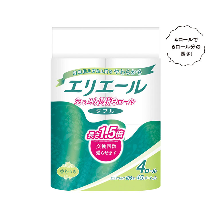 【送料無料（北海道・沖縄・離島除く）・代引き不可】エリエール長さ１．５倍トイレットティシューコンパクト４ロールダブル_16個セット_1個あたり398円（税抜） <sp-36646>