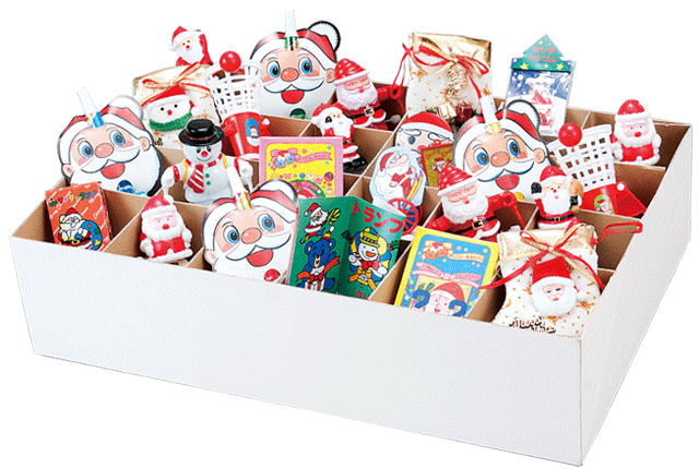 粗品・景品・ノベルティ・記念品の粗品屋本舗　クリスマスミニパンチＢＯＸセット７２人用・ボックス内