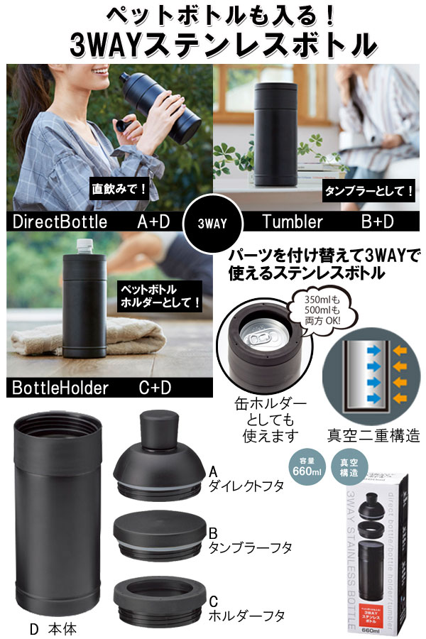 ペットボトルも入る３WAYステンレスボトル６６０ｍｌ・粗品屋本舗