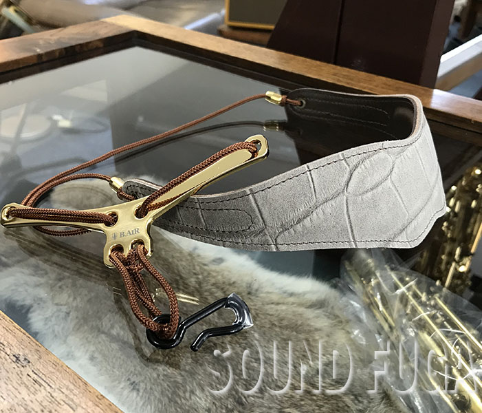 風雅オリジナル BIRD SAX STRAP グレー牛革型押し 茶紐