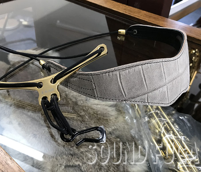 風雅オリジナル BIRD SAX STRAP  グレー牛革型押し 黒紐