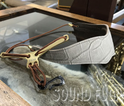 風雅オリジナル BIRD SAX STRAP グレー牛革型押し 茶紐