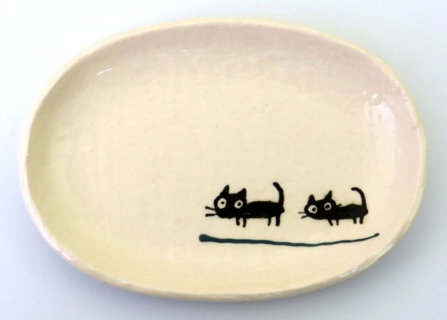 小判皿小（ねこ）/黒ねこグリーン