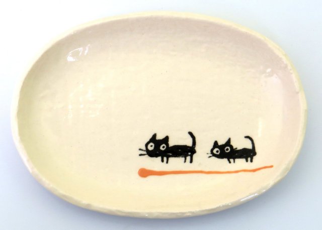 小判皿小（ねこ）/黒ねこオレンジ