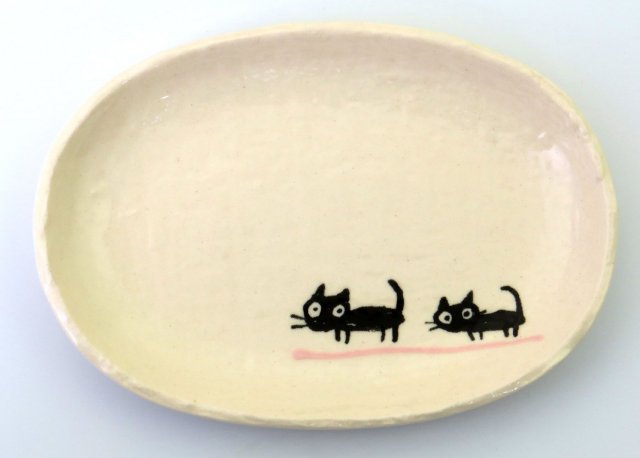 小判皿小（ねこ）/黒ねこピンク
