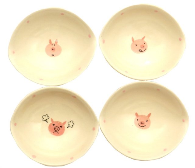 楕円鉢小セット（かわいい）（face）/ぶた4種セット