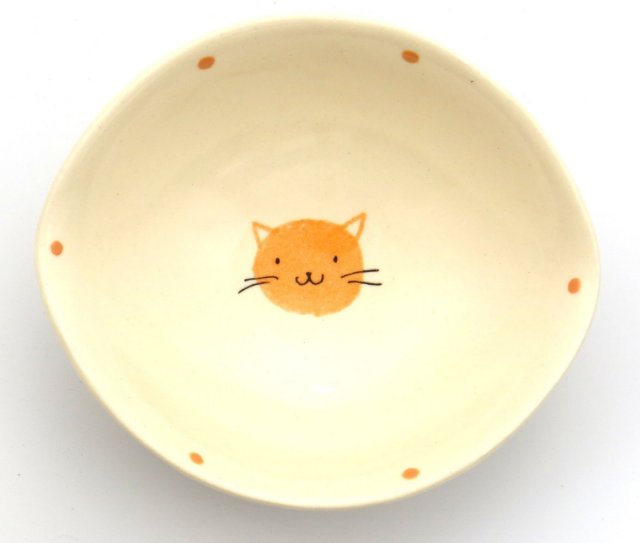楕円鉢小（かわいい）（face）/ねこにっこり