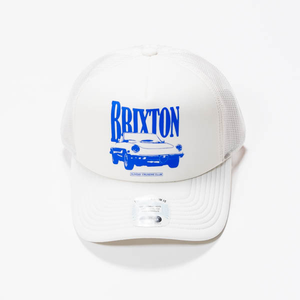 ブリクストン SUNDAY CRUISING CLUB NP MP TRU トラッカーキャップ ホワイト / 正面 クラシックカープリント