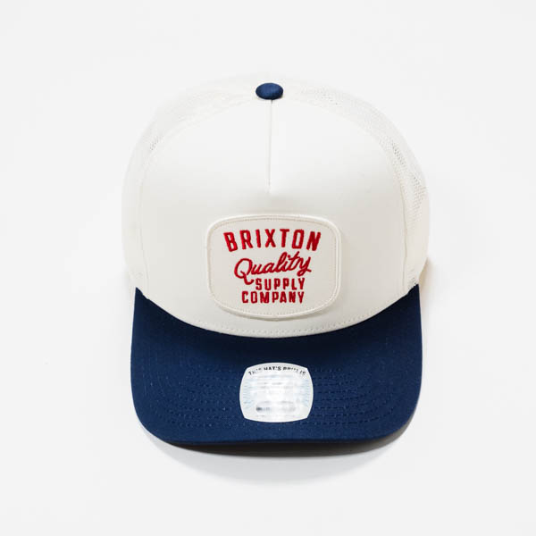 BRIXTON ヒューバル C NP MP トラッカー ハット オフホワイト / ミッドナイトブルー — サイド