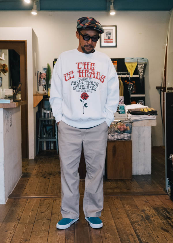 クリステンソン The CC HEADS Crewneck Pullover スウェット ホワイト / モデル着用 正面