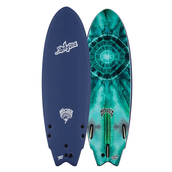 キャッチサーフ オディシー×ロスト ラウンドノーズフィッシュ 5'5" デッキとボトム全体 ネイビー×ティールタイダイ（Mayhemグラフィック）（CATCH SURF ODYSEA x Lost）