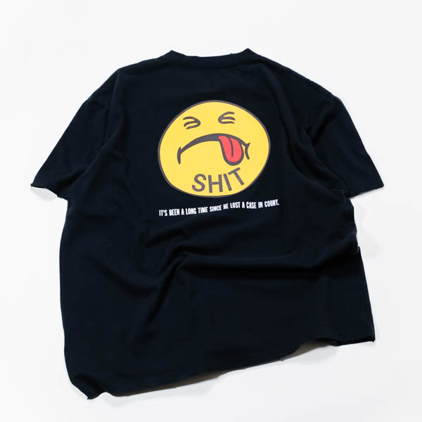 ハンドテックス HANDTEX × SMILE Tee ブラック / バック SHITプリント 平置き